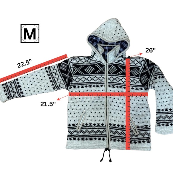 Wool hand knitted Sweater Jacket, Fleece lined, Unisex - Picture 8 of 11